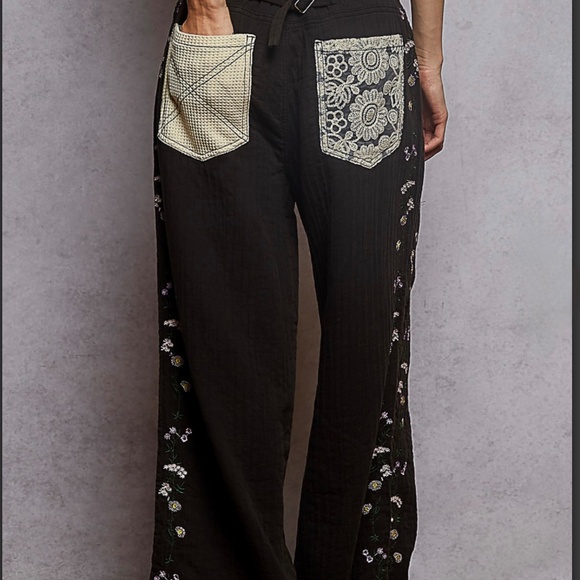 POL embroidered double gauze pants - belt not included - Picture 3 of 6